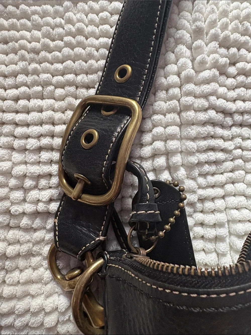 Coach Black Signature Canvas Shoulder Bag with Leather Trim